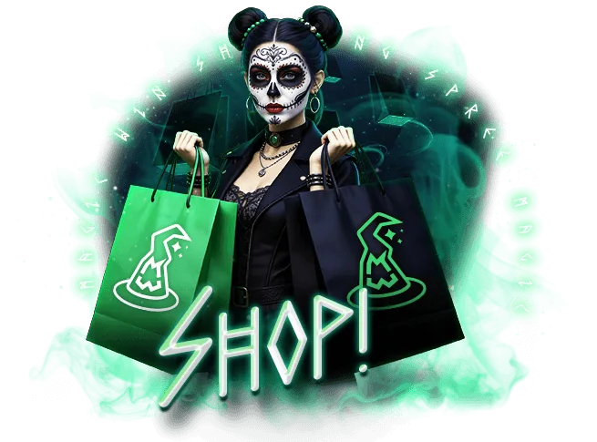 Magic Win Coins Shop host with shopping bags